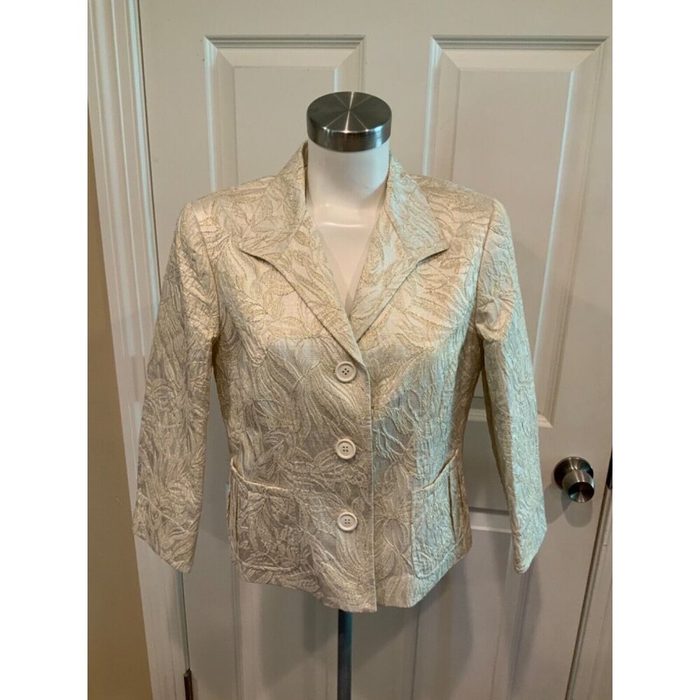 Lafayette 148 New York Gold Floral Jacquard Jacket, Size 10